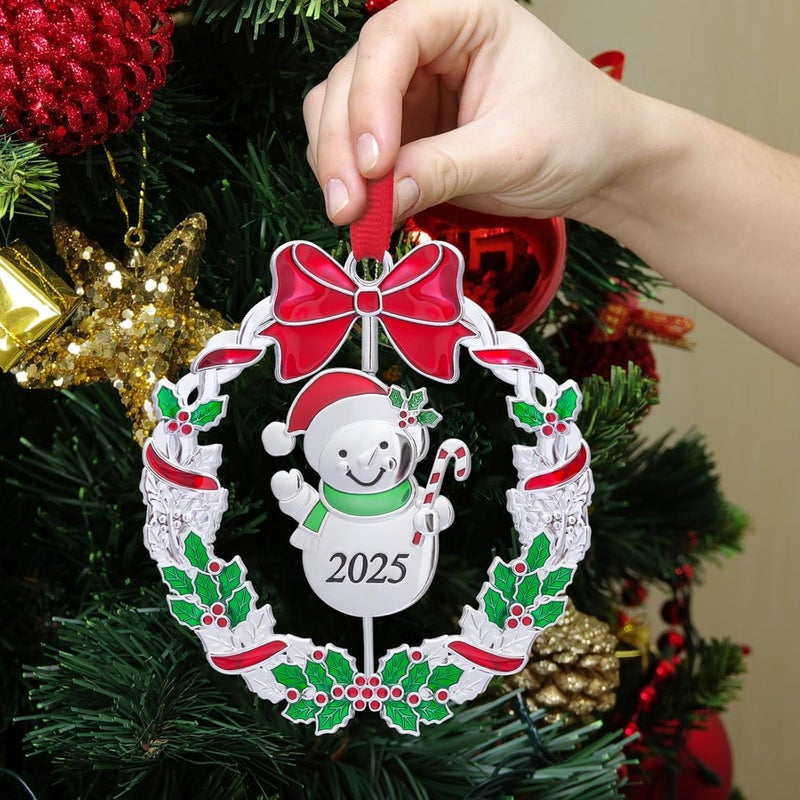 K-MLICE Christmas Ornaments, Metal Christmas Tree Ornaments Dated 2025 Silver Rotatable Funny Christmas Ornaments Decorative Keepsake Snowman Decoration - Image 2